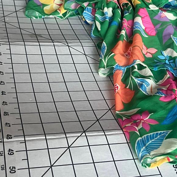 Green Floral Chiffon Sleeveless Ruffle Maxi Dress Feminine cottage core Sz L - Picture 13 of 14